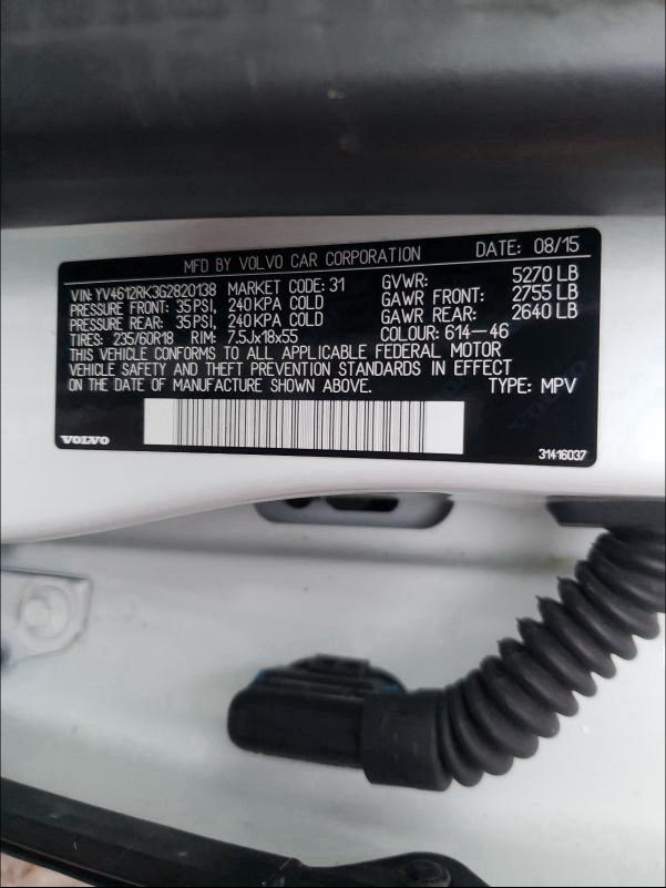 2016 VOLVO XC60 T5 PR YV4612RK3G2820138