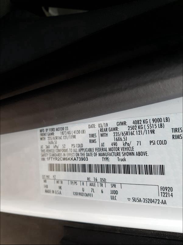 2019 FORD TRANSIT T- 1FTYR2CM6KKA73903