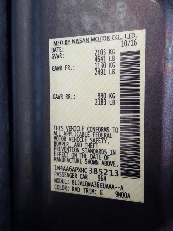 1N4AA6APXHC385213 2017 Nissan Maxima 3.5 3.5L