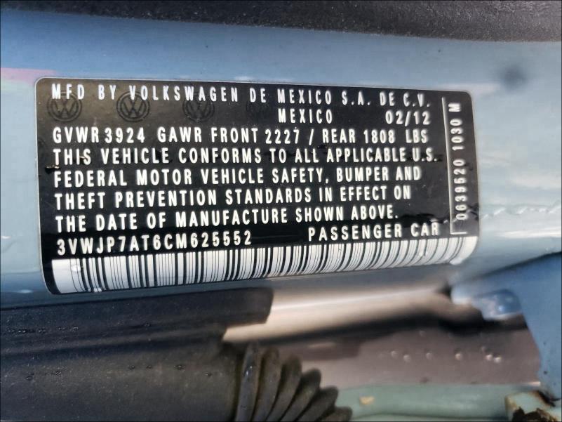 2012 VOLKSWAGEN BEETLE 3VWJP7AT6CM625552