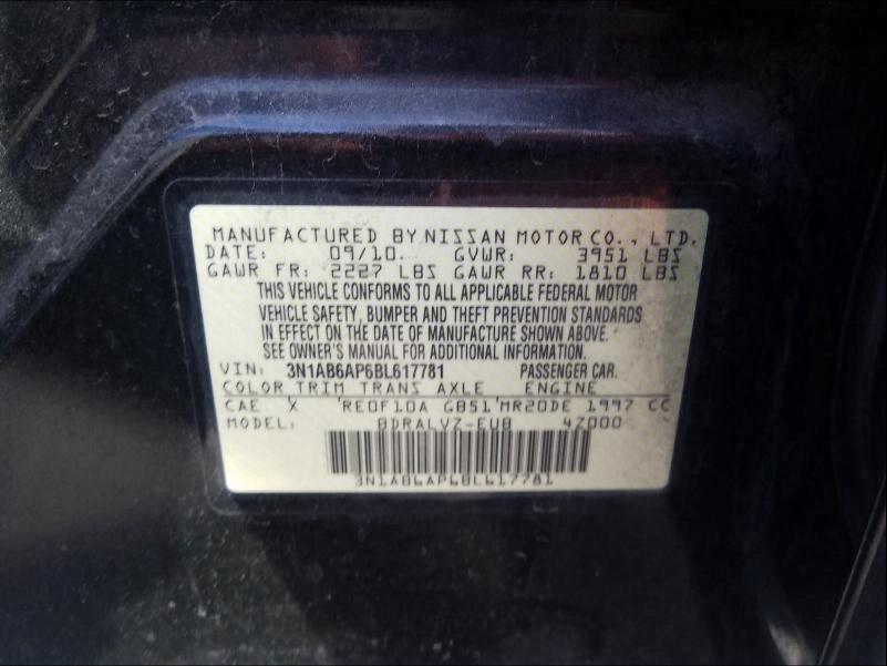 2011 NISSAN SENTRA 2.0 3N1AB6AP6BL617781