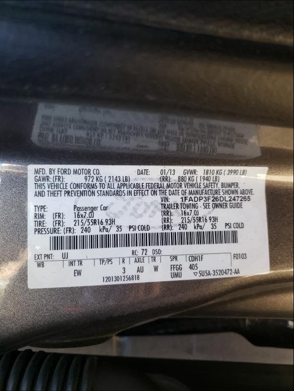 2013 FORD FOCUS 1FADP3F26DL247265
