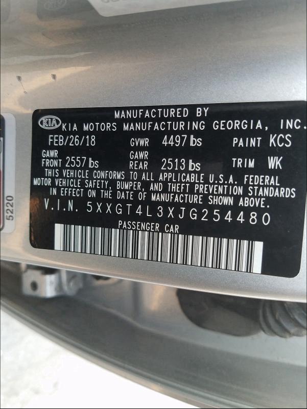 2018 KIA OPTIMA 5XXGT4L3XJG254480