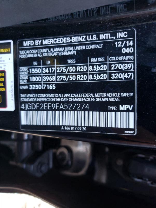 2015 MERCEDES-BENZ GL 350 BLU 4JGDF2EE9FA527274