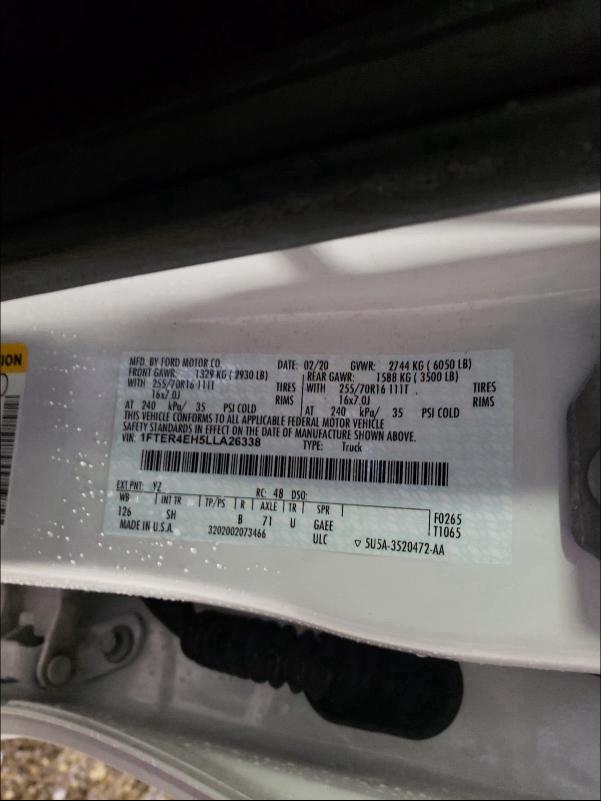 2020 FORD RANGER SUP 1FTER4EH5LLA26338