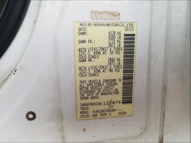 2013 NISSAN NV 1500 1N6BF0KX1DN112474