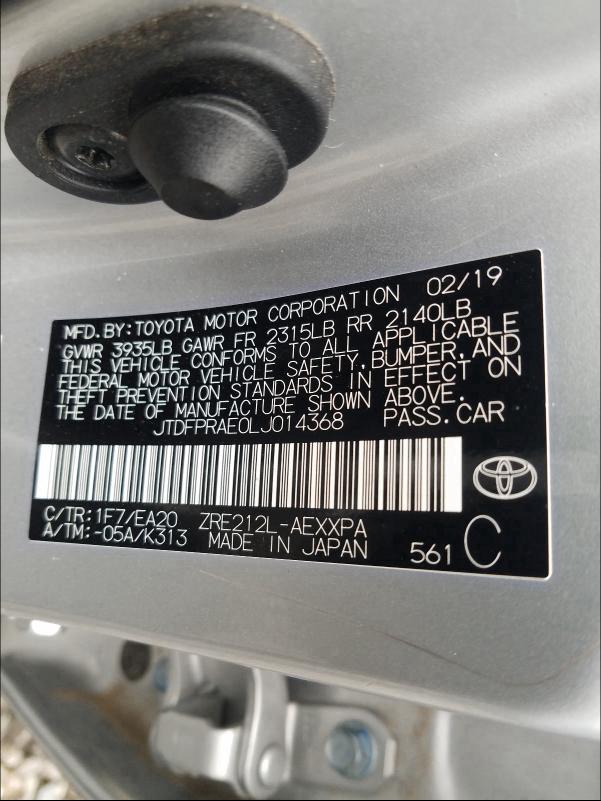 2020 TOYOTA COROLLA XL JTDFPRAE0LJ014368