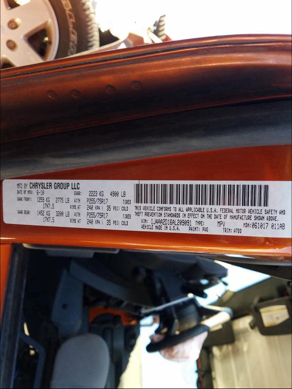 2010 JEEP WRANGLER S 1J4AA2D16AL209091