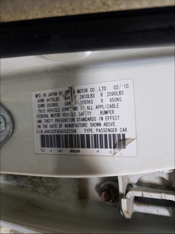 2010 ACURA TSX JH4CU2F60AC022104