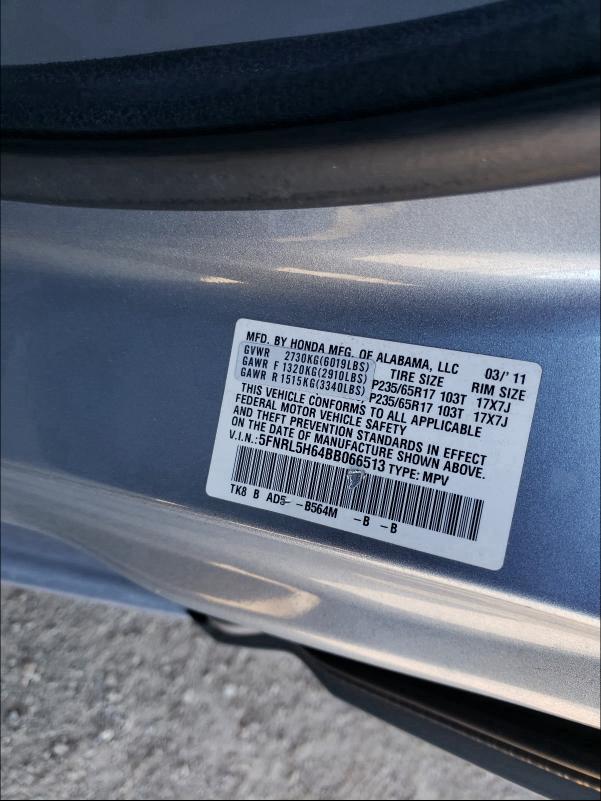 5FNRL5H64BB066513 2011 Honda Odyssey Ex 3.5L