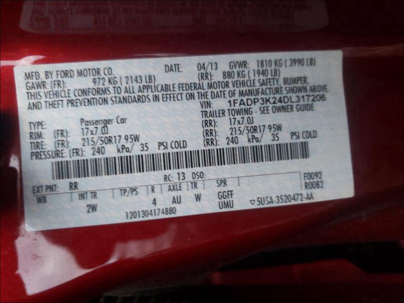 1FADP3K24DL317206 2013 Ford Focus Se 2.0L