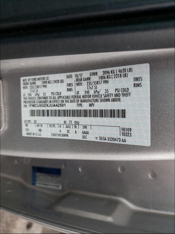 2018 FORD ESCAPE SE - 1FMCU0GDXJUA42501