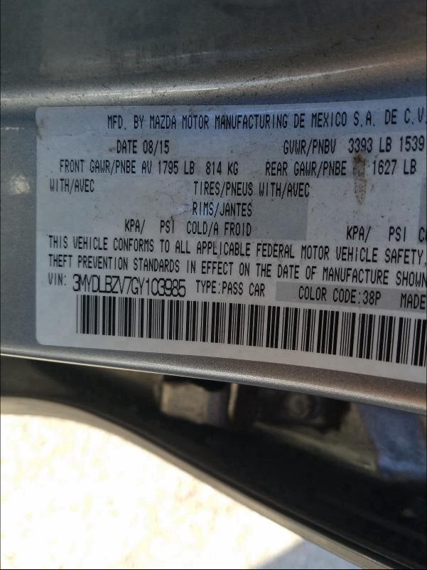 2016 TOYOTA SCION IA 3MYDLBZV7GY103985