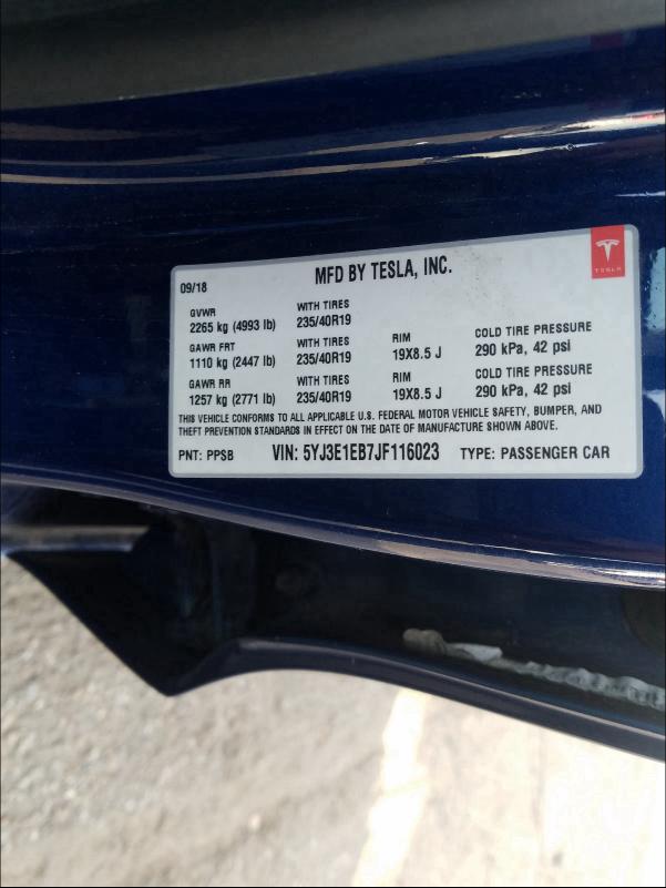2018 TESLA MODEL 3 5YJ3E1EB7JF116023
