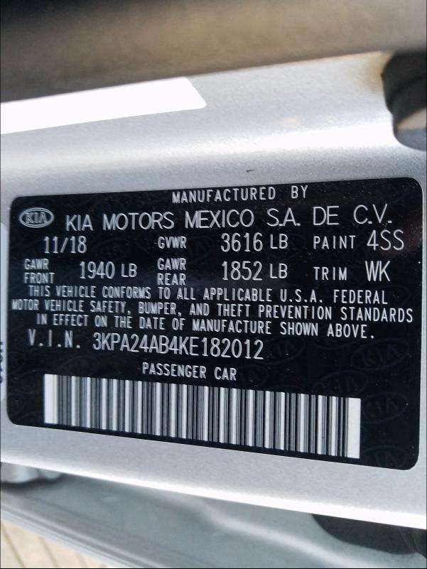 2019 KIA RIO S 3KPA24AB4KE182012