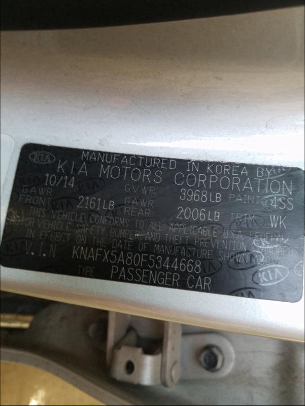 KNAFX5A80F5344668 2015 KIA FORTE EX