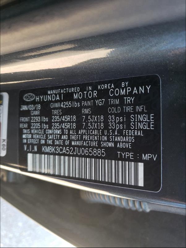 2018 HYUNDAI KONA LIMIT KM8K3CA52JU065885
