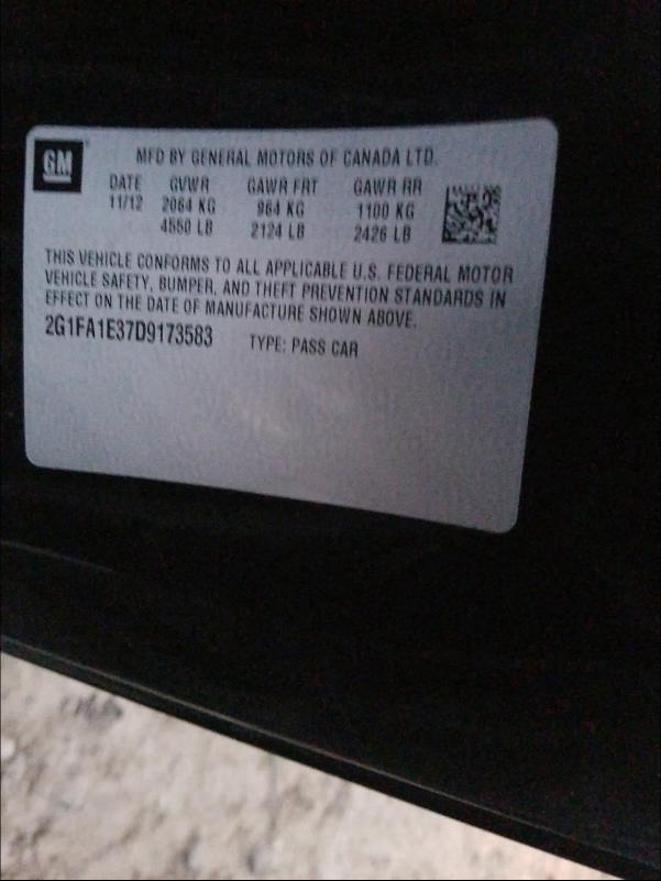 2013 CHEVROLET CAMARO LS 2G1FA1E37D9173583