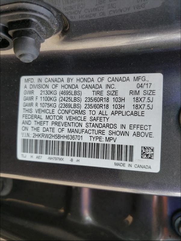 2017 HONDA CR-V EX 2HKRW2H58HH636701