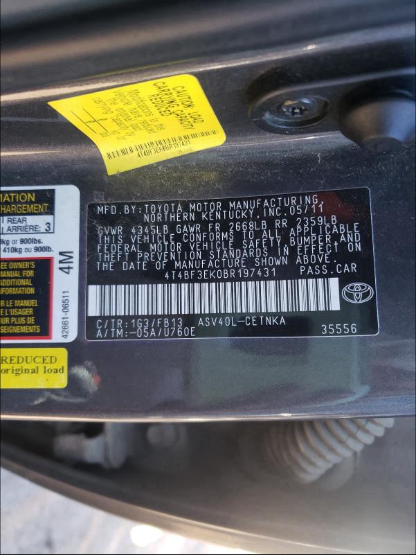2011 TOYOTA CAMRY 4T4BF3EK0BR197431