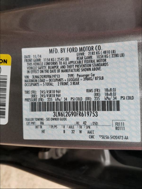 2015 LINCOLN MKZ 3LN6L2G90FR619753