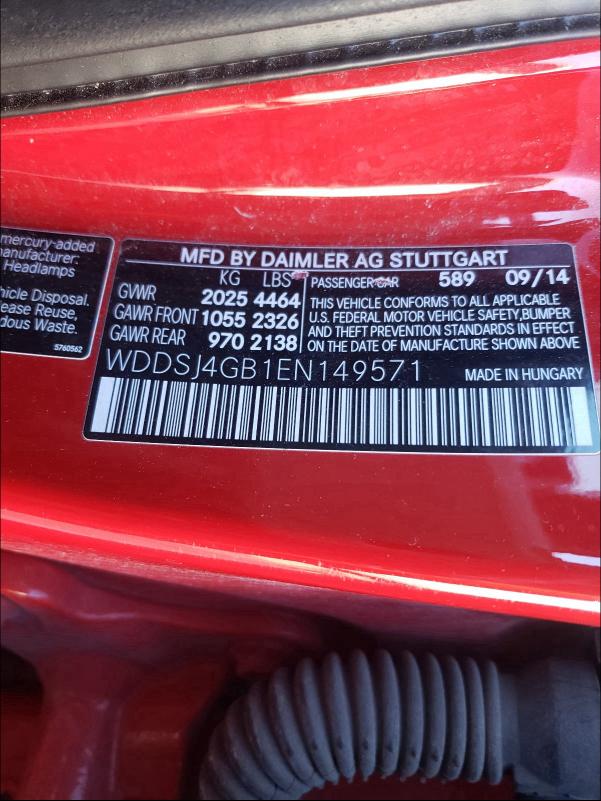 2014 MERCEDES-BENZ CLA 250 4M WDDSJ4GB1EN149571