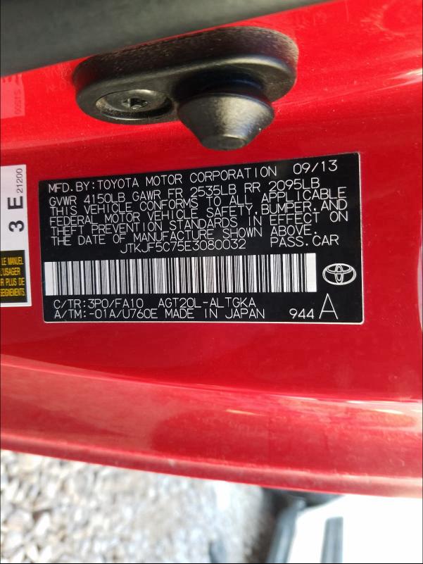 2014 TOYOTA SCION TC JTKJF5C75E3080032