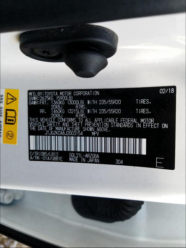 2018 LEXUS RX 350 L JTJGZKCA8J2003154