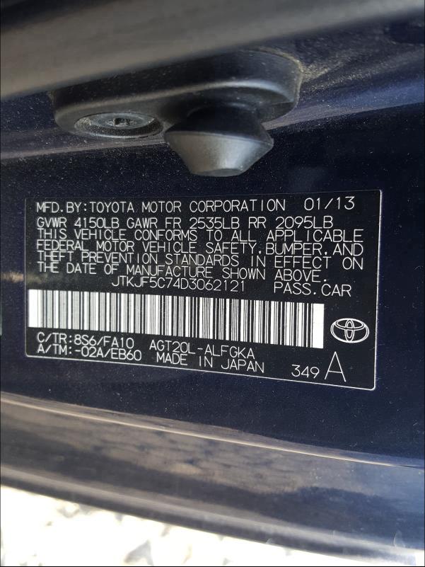 2013 TOYOTA SCION TC JTKJF5C74D3062121