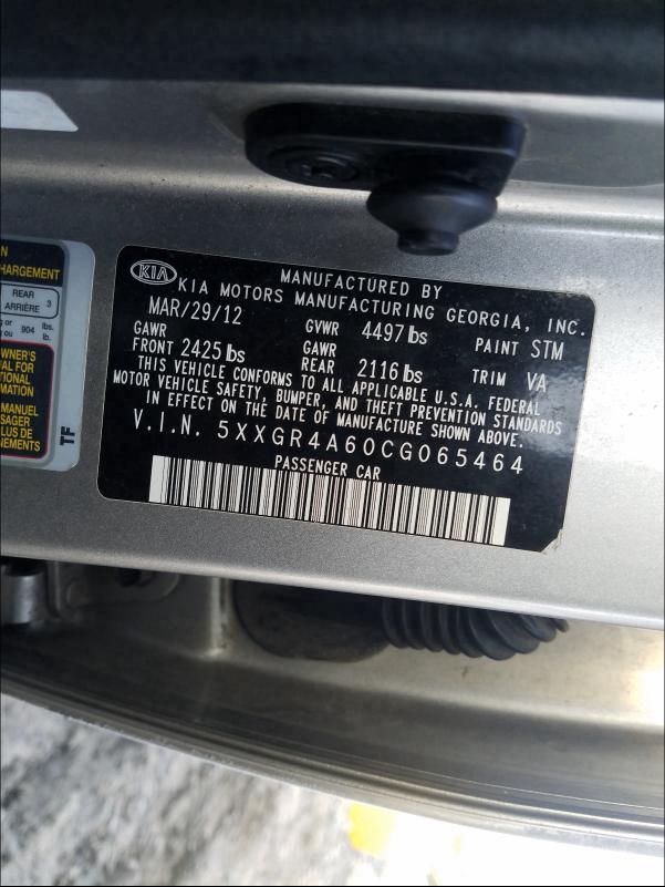 2012 KIA OPTIMA SX 5XXGR4A60CG065464