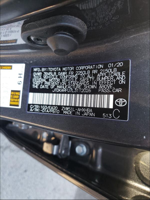 2020 TOYOTA PRIUS L JTDKARFU7L3112026