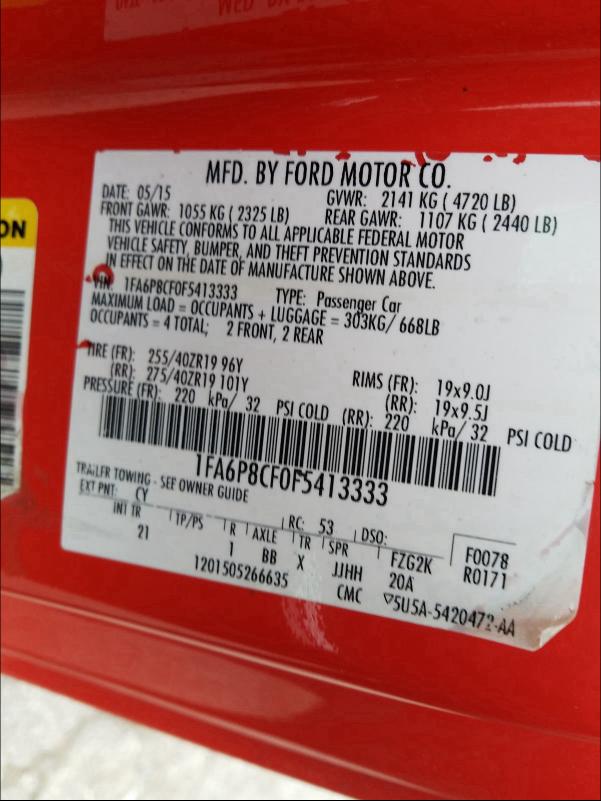 2015 FORD MUSTANG GT 1FA6P8CF0F5413333