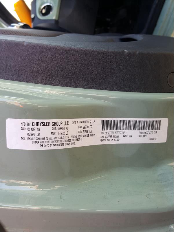 2012 FIAT 500 SPORT 3C3CFFBR7CT287732
