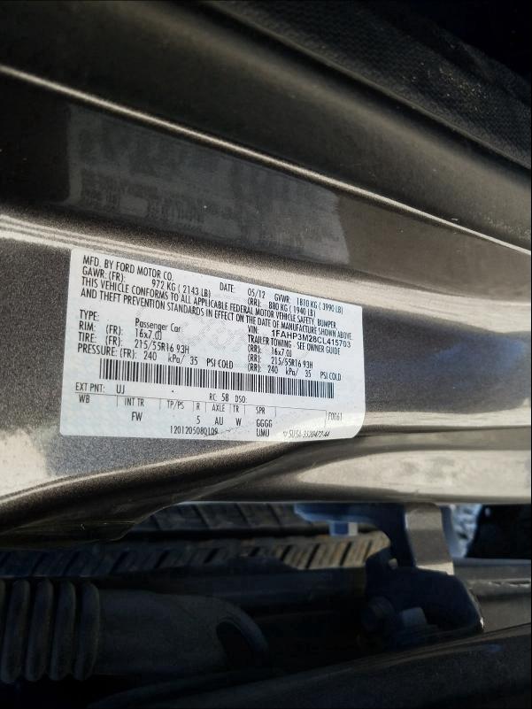 2012 FORD FOCUS SEL 1FAHP3M28CL415703