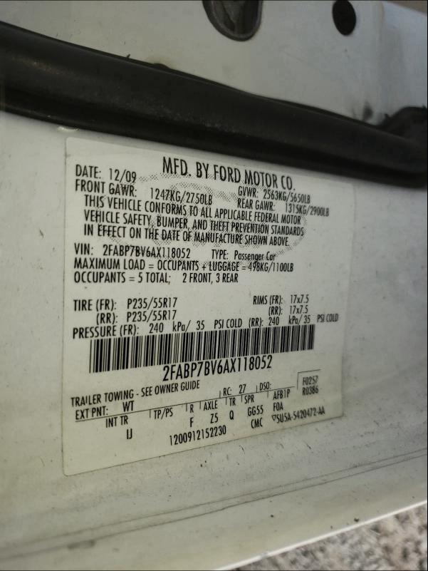 2010 FORD CROWN VICT 2FABP7BV6AX118052