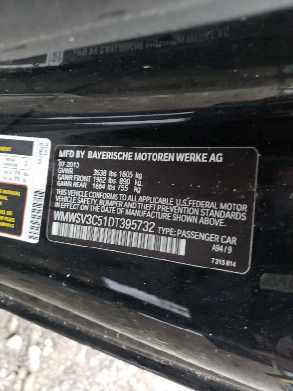 2013 MINI COOPER S WMWSV3C51DT395732