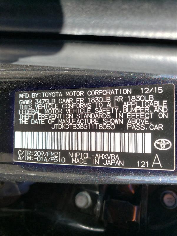 2016 TOYOTA PRIUS C - JTDKDTB38G1118050