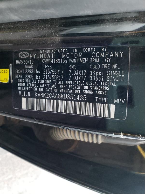 2019 HYUNDAI KONA SEL KM8K2CAA8KU351435