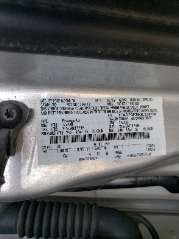 1FADP3F29GL334758 2016 Ford Focus Se 2.0L