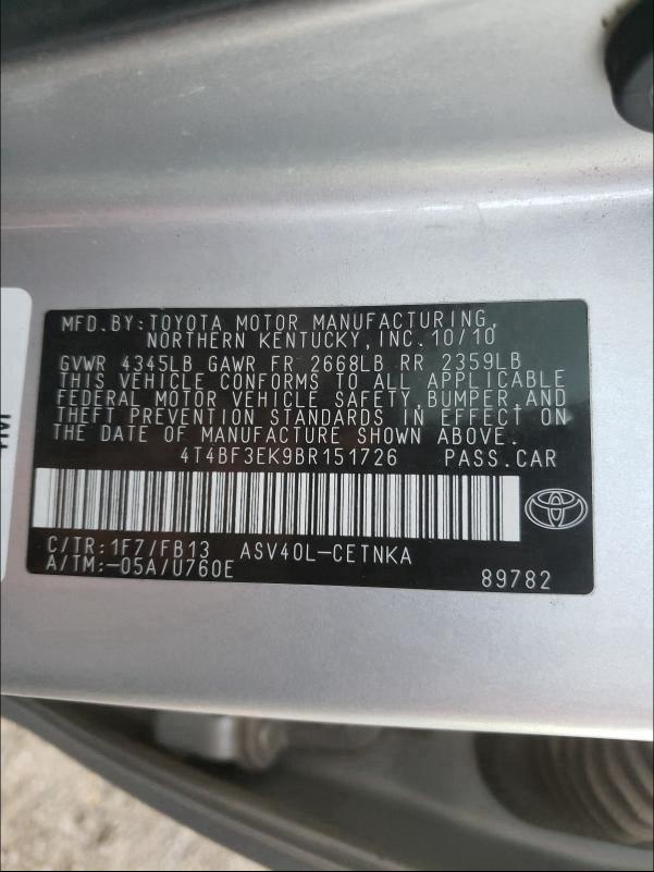 2011 TOYOTA CAMRY BASE 4T4BF3EK9BR151726