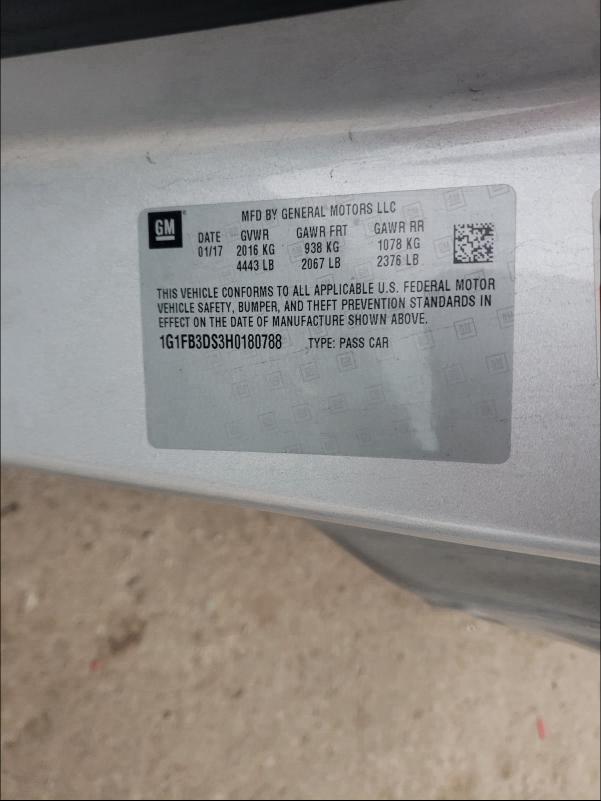 2017 CHEVROLET CAMARO LT 1G1FB3DS3H0180788