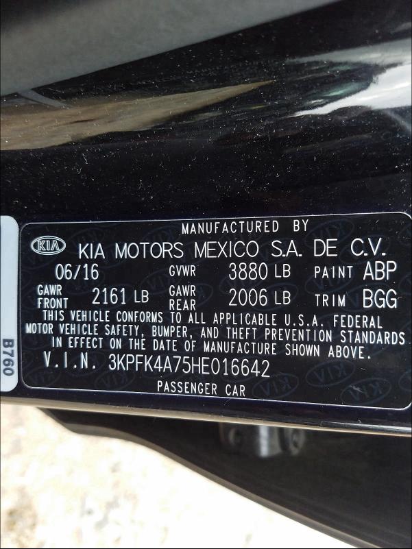 2017 KIA FORTE 3KPFK4A75HE016642