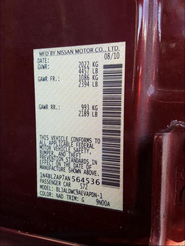 2010 NISSAN ALTIMA SR 1N4BL2AP7AN564536