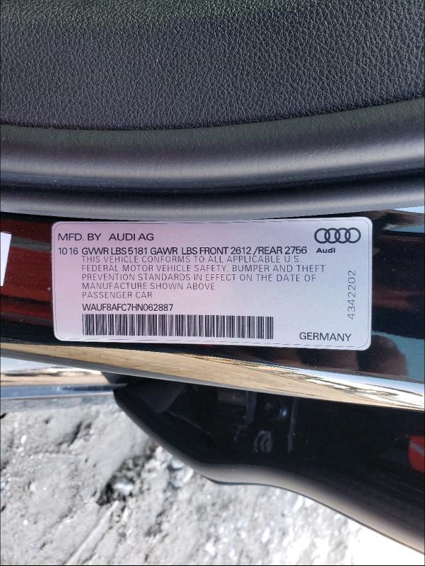 2017 AUDI A6 PREMIUM WAUF8AFC7HN062887