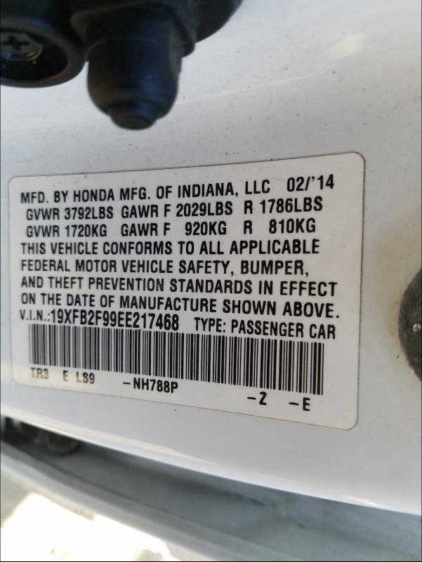 2014 HONDA CIVIC EXL 19XFB2F99EE217468
