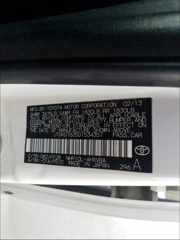 2013 TOYOTA PRIUS C JTDKDTB35D1534357