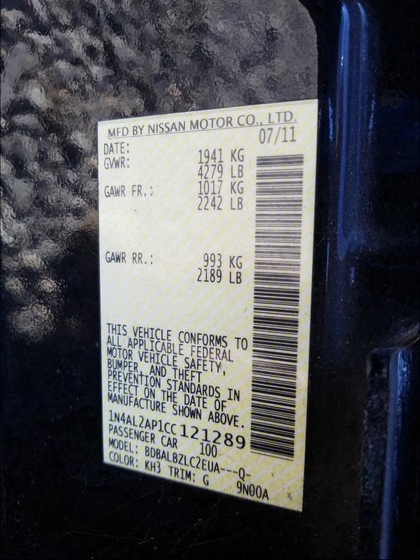 2012 NISSAN ALTIMA BAS - 1N4AL2AP1CC121289