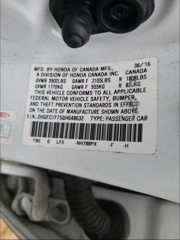 2016 HONDA CIVIC EXL 2HGFC1F75GH648632