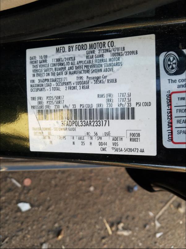 2010 FORD FUSION HYB 3FADP0L33AR233171