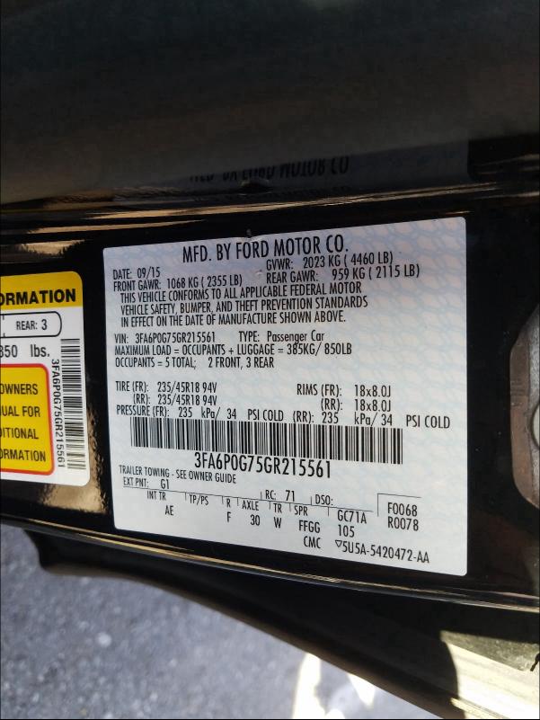 2016 FORD FUSION S 3FA6P0G75GR215561